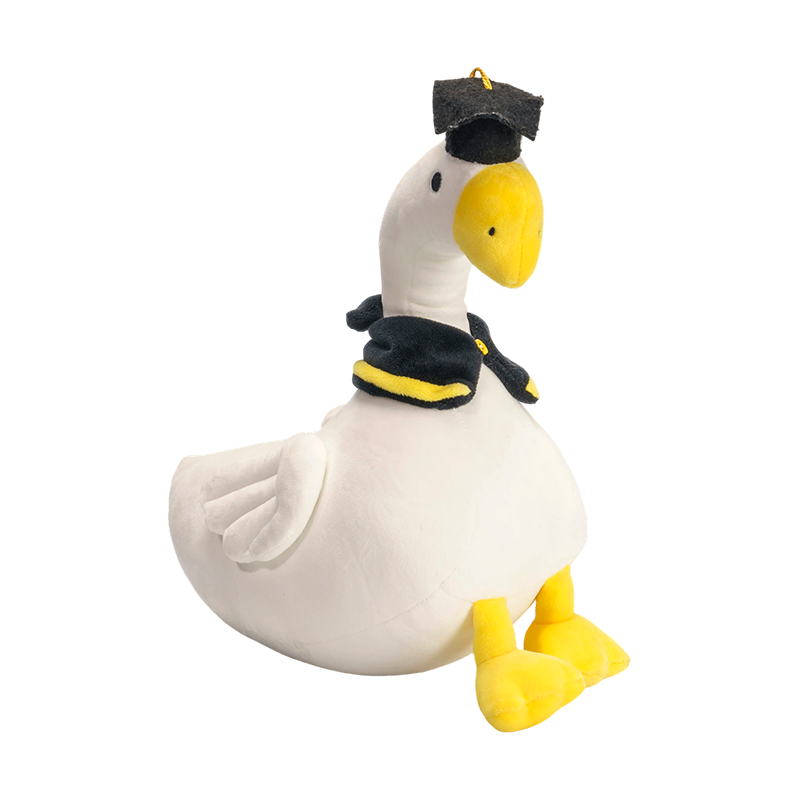Stuffed white duck plush toys na may doctoral cap