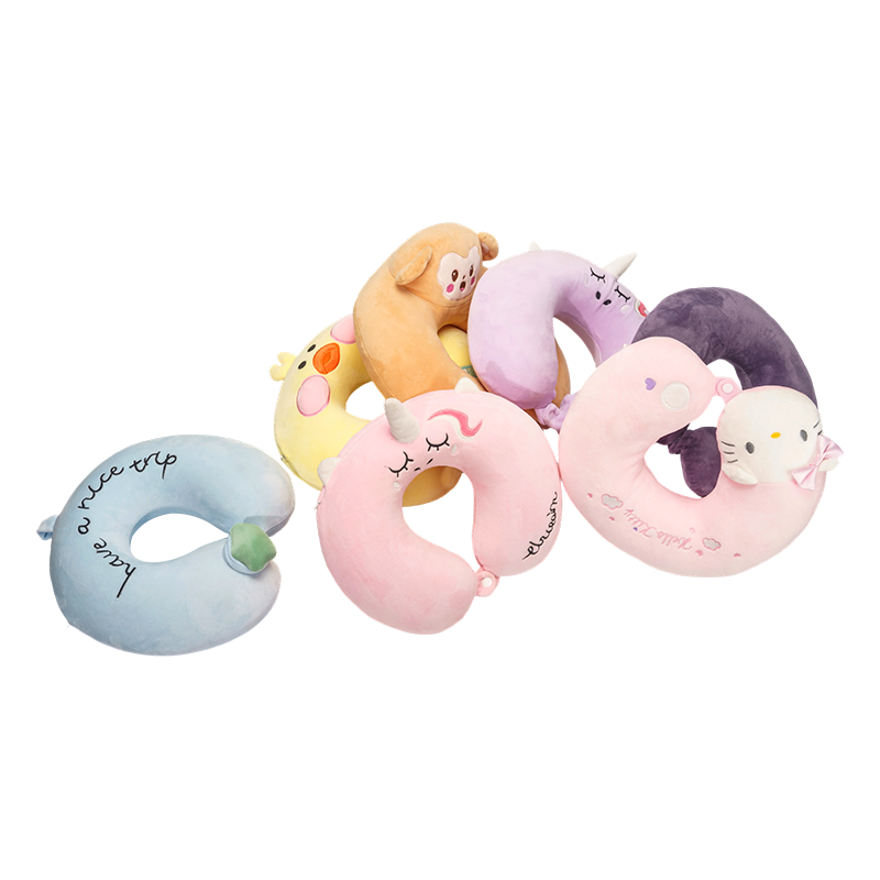 Cute animal-top plush u-shaped pillow set