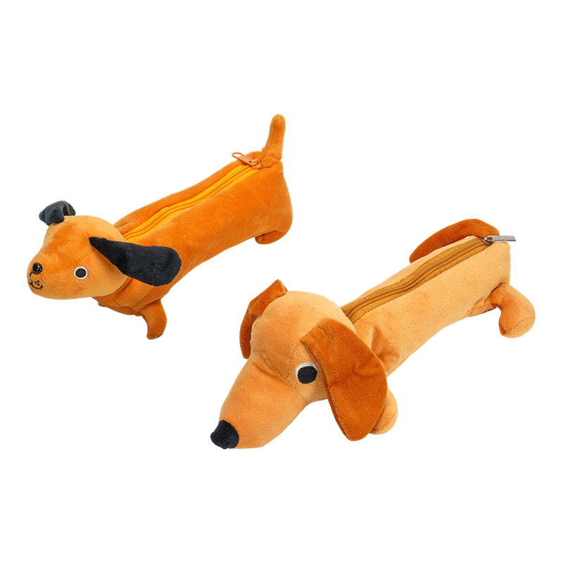Dachshund-shaped plush pencil case