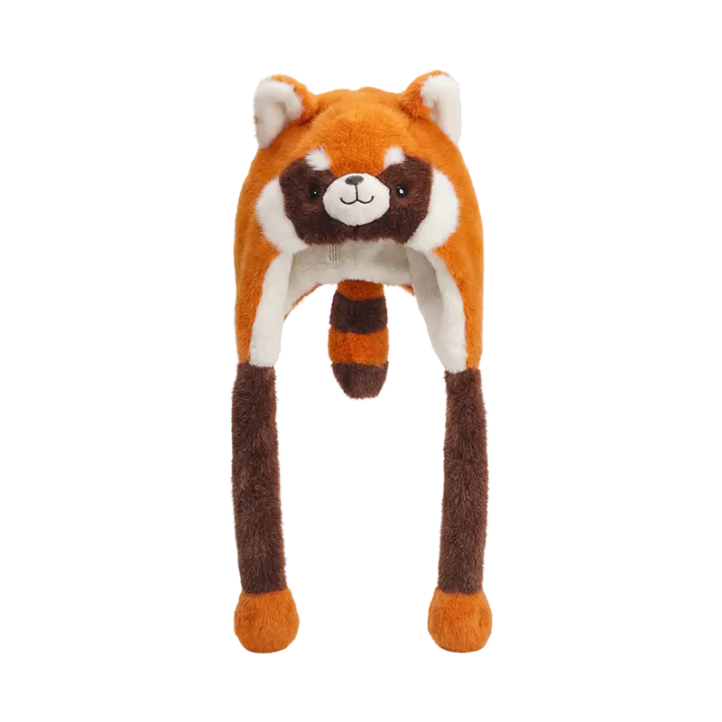 Brown reddish panda plush hat