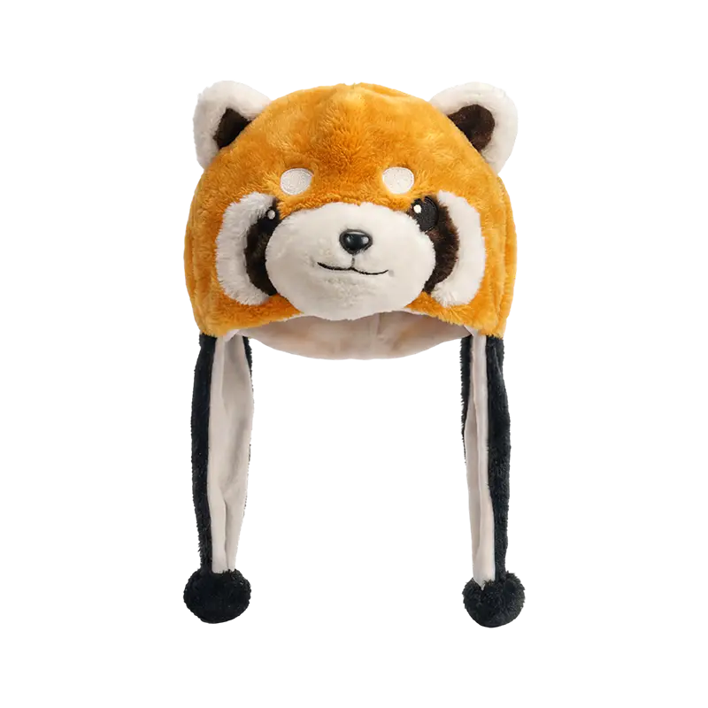 Brown-bodied red panda plush hat