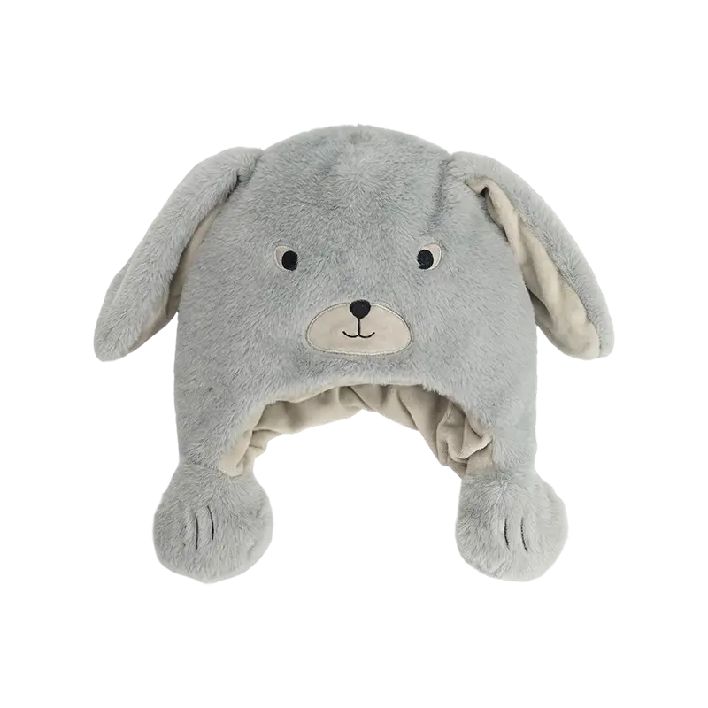 Malambot na kulay abong kuneho na plush na sumbrero